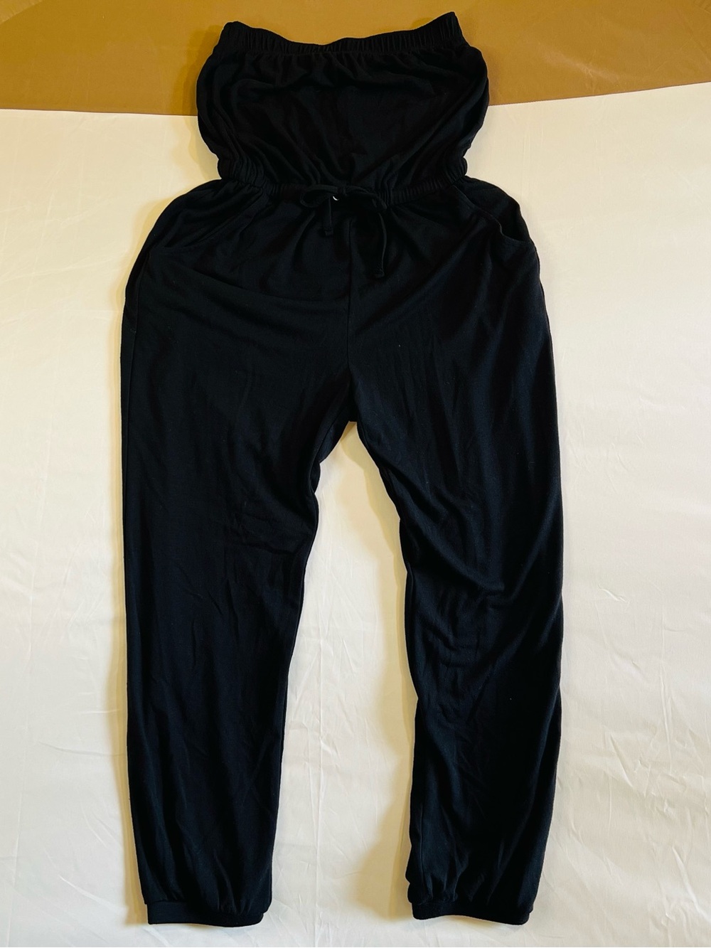 Derek Heart Black Strapless Romper with Drawstring Waist